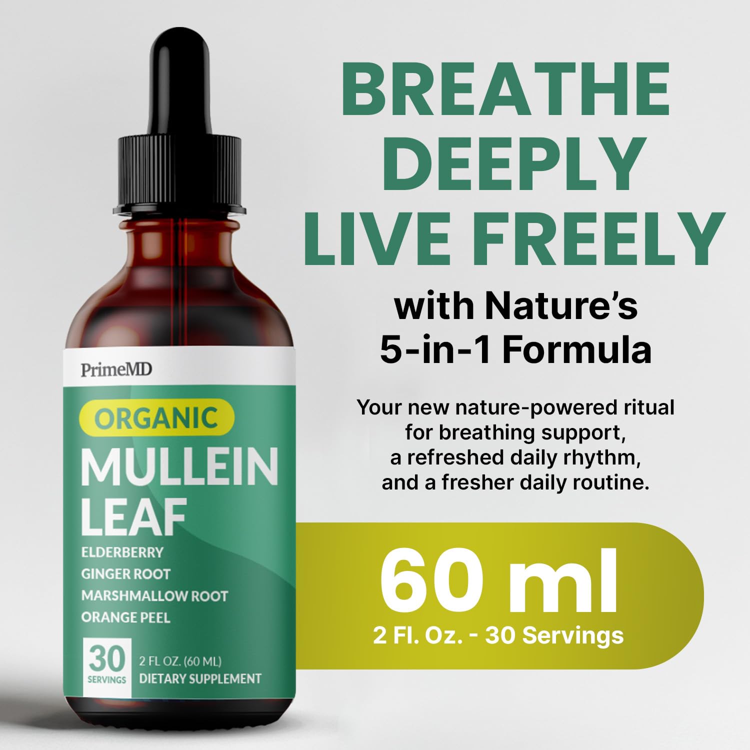PrimeMD Mullein Drops pour shot emphasizing measured dosing.
