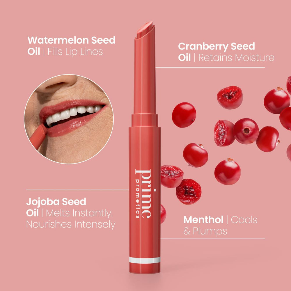 Finger applying PrimeLip to lips for buildable color