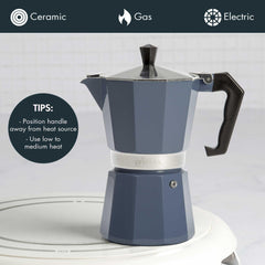 Primula Classic Moka Pot flip-top lid with heat resistant knob for safe pouring