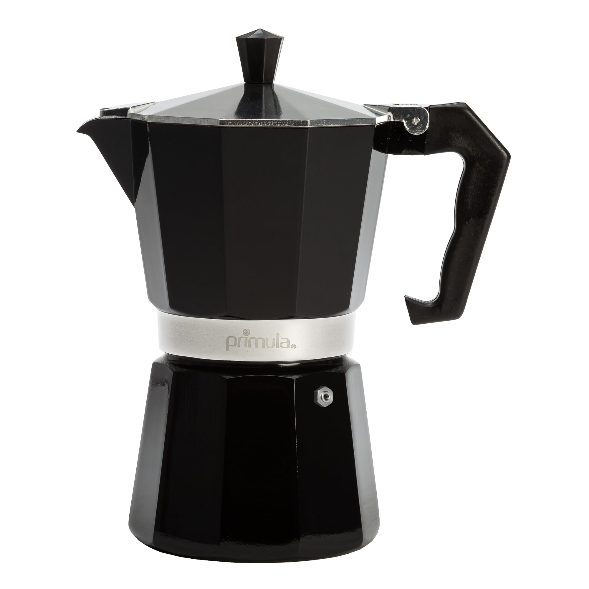 Primula Classic Moka Pot side view shows the six cup design for home espresso.