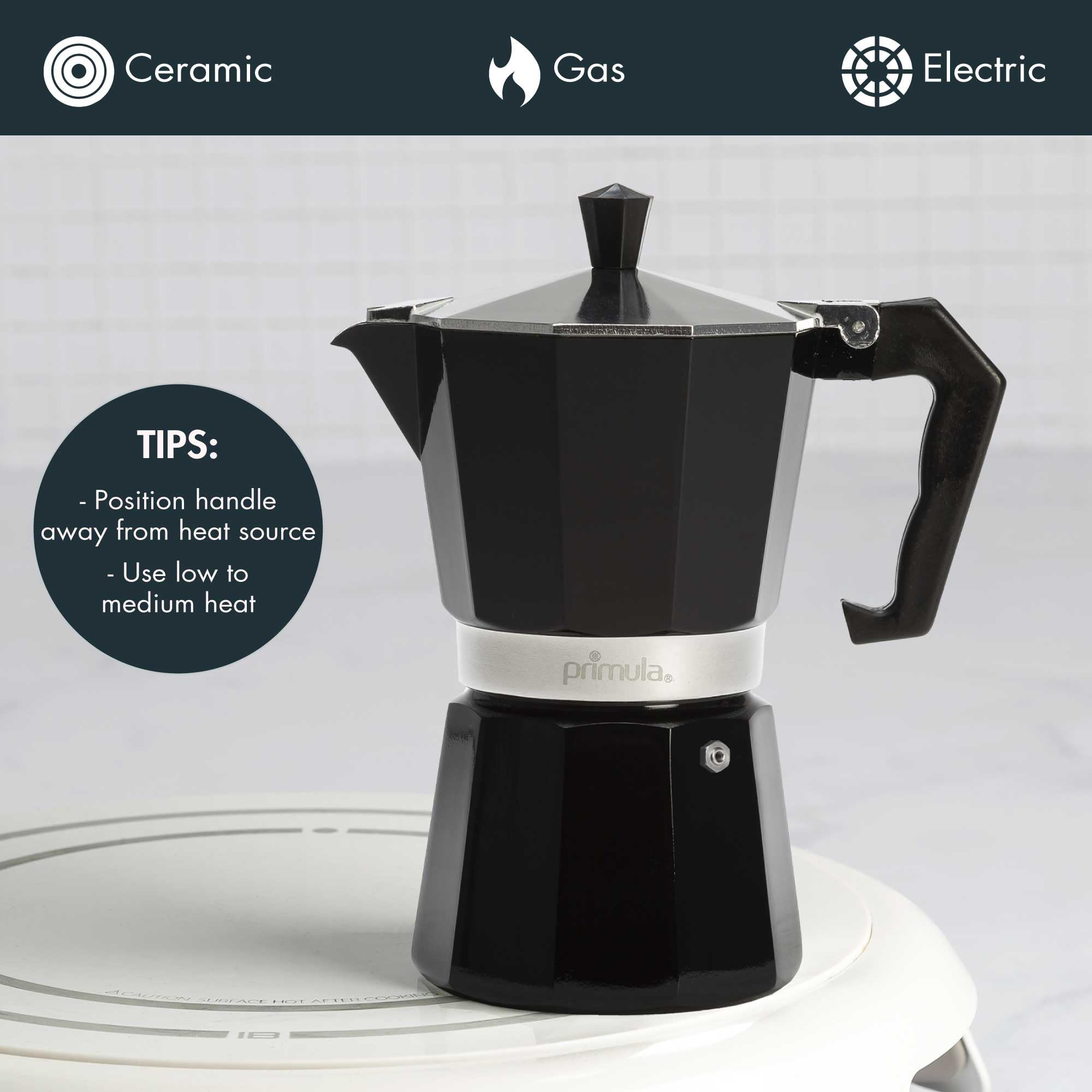 Primula Classic Moka Pot top chamber ready with espresso for serving.