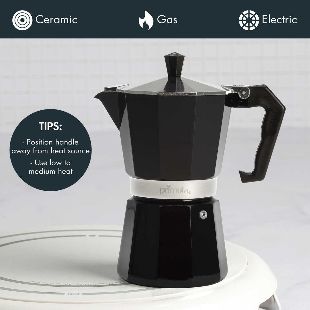 Primula Classic Moka Pot top chamber ready with espresso for serving.