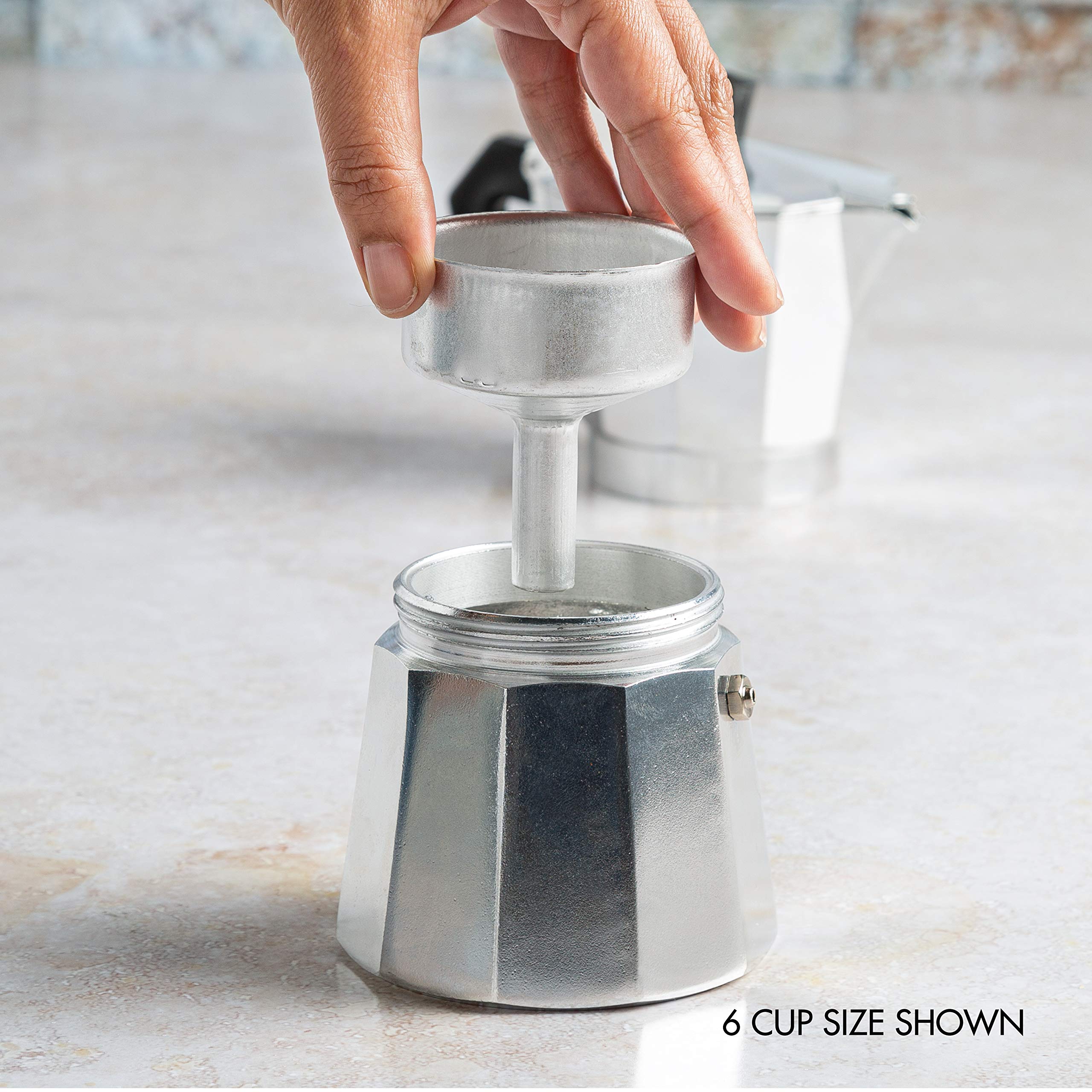 Primula Classic stovetop coffee maker compatible with gas, electric, and ceramic tops.