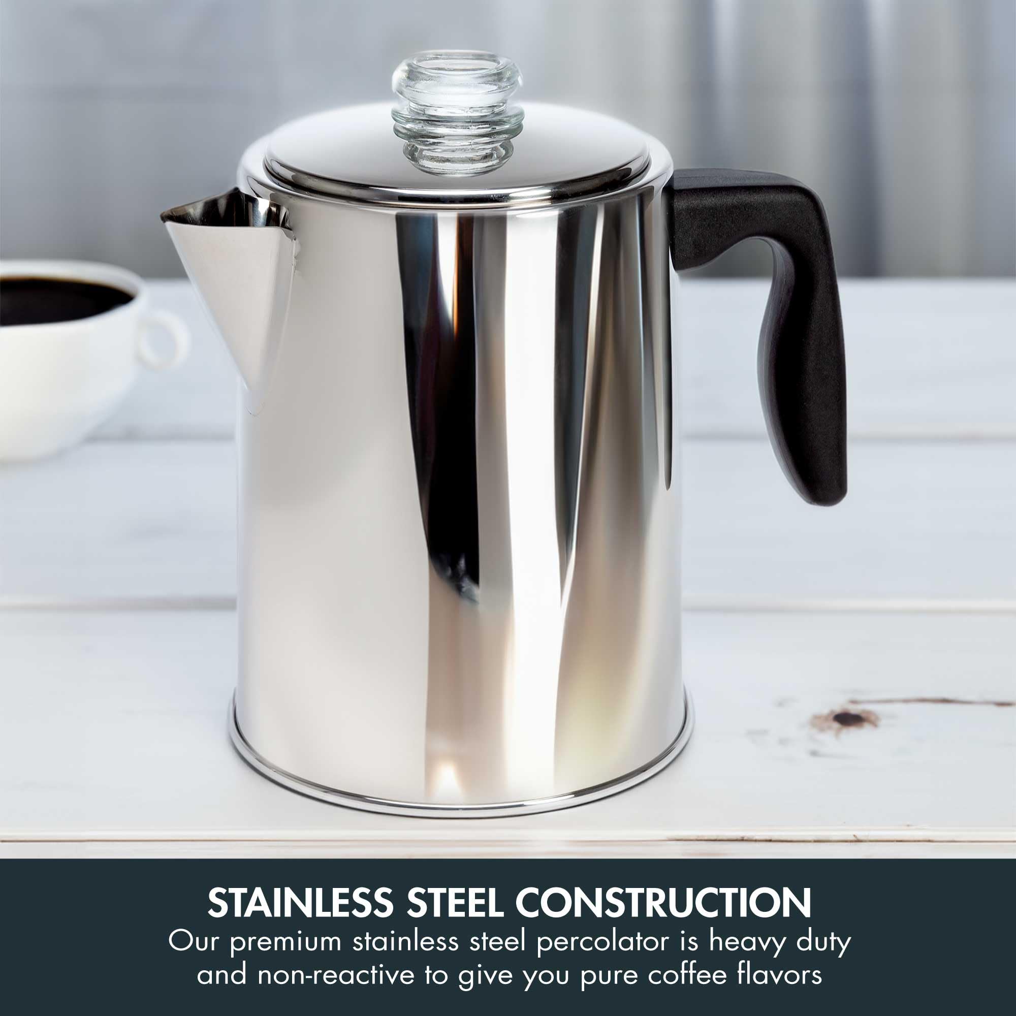 Dishwasher-safe pot and filter for quick cleanup after brewing.