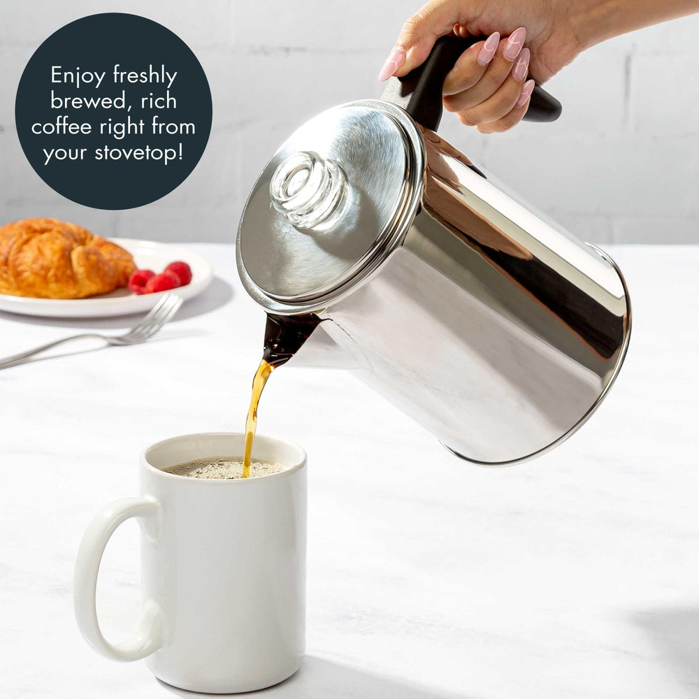 Glass knob lid lets you monitor brew strength visually.