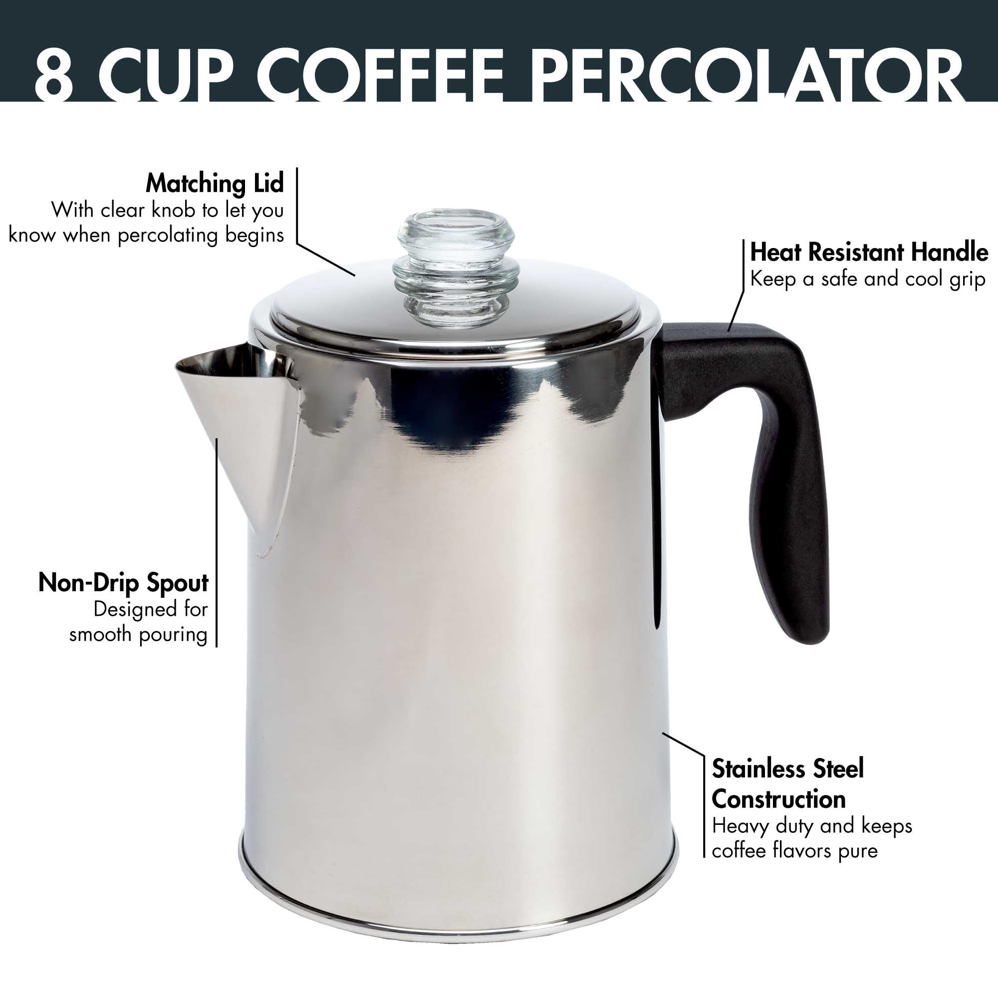 Removable filter basket for easy, mess-free brewing.