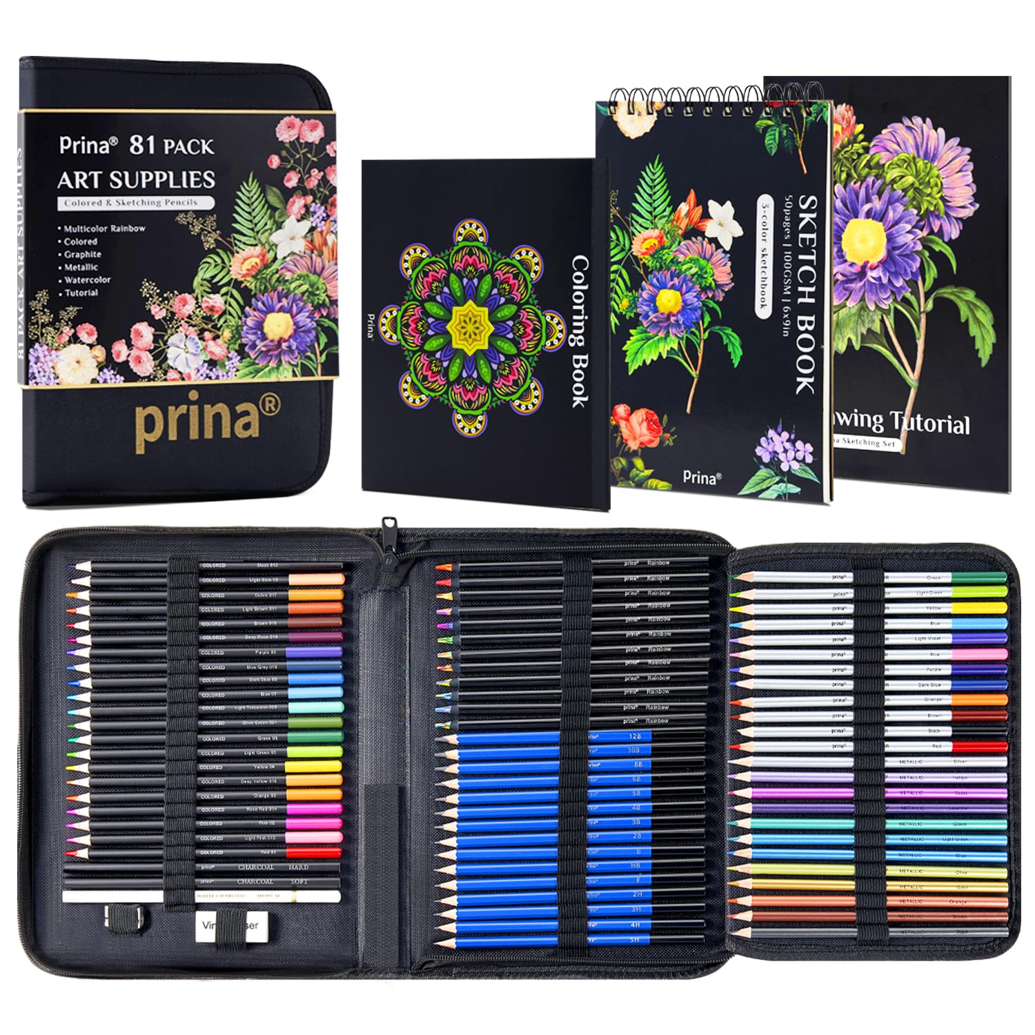 PRINA 81 drawing set case and pencils for organized artistry on the go.