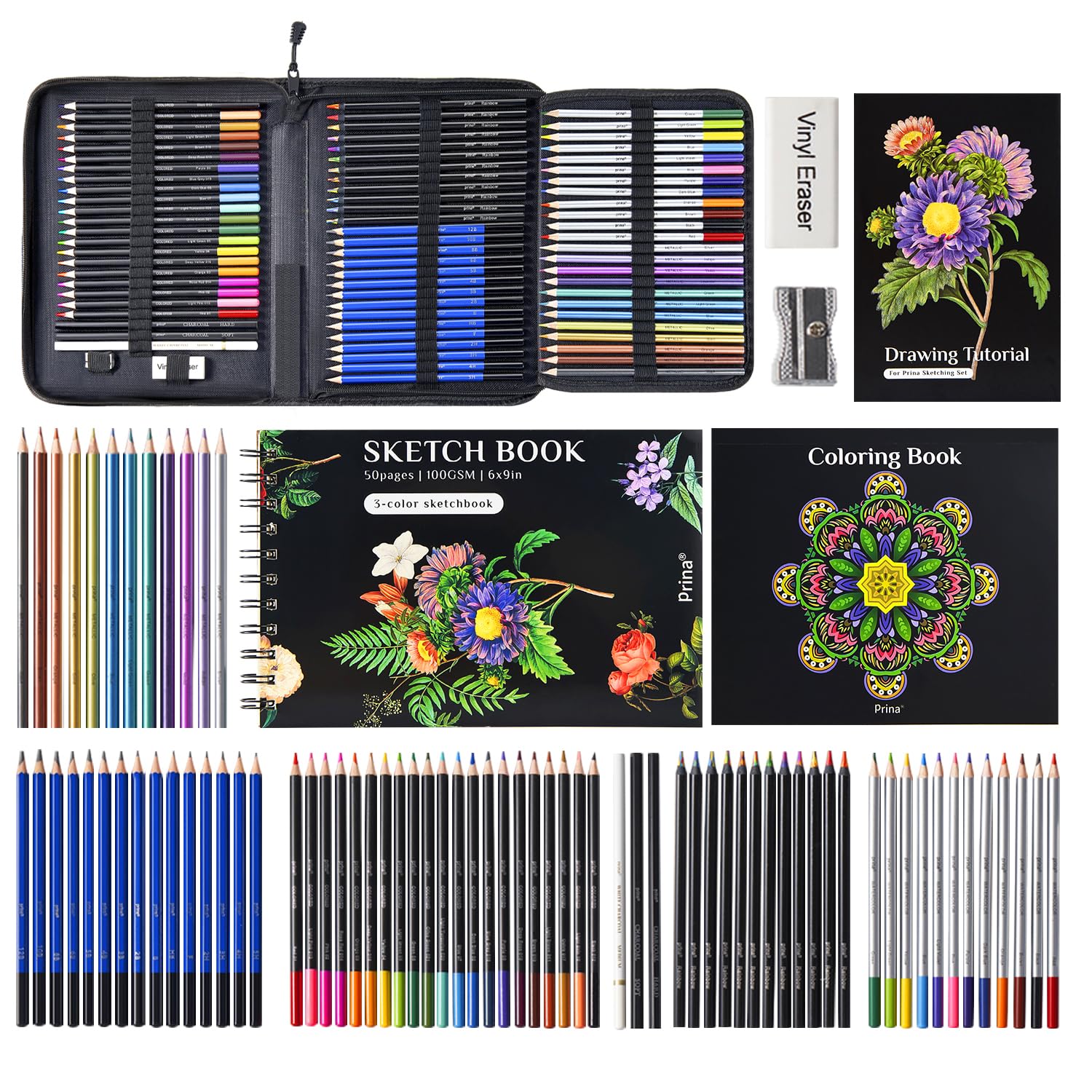 PRINA rainbow colored pencils deliver vibrant hues for shading and blending.