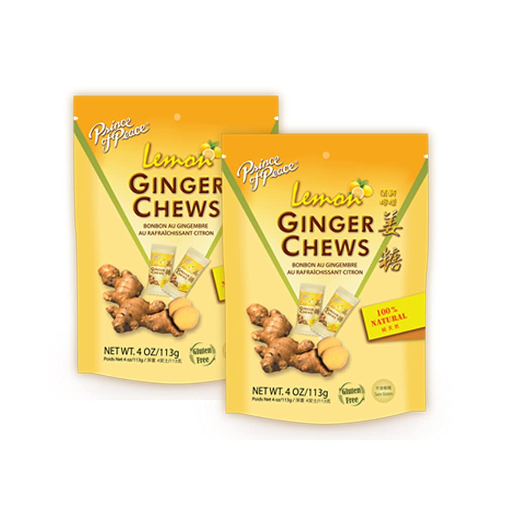 Prince of Peace ginger chews with lemon, two-pack, portable snack with zesty flavor