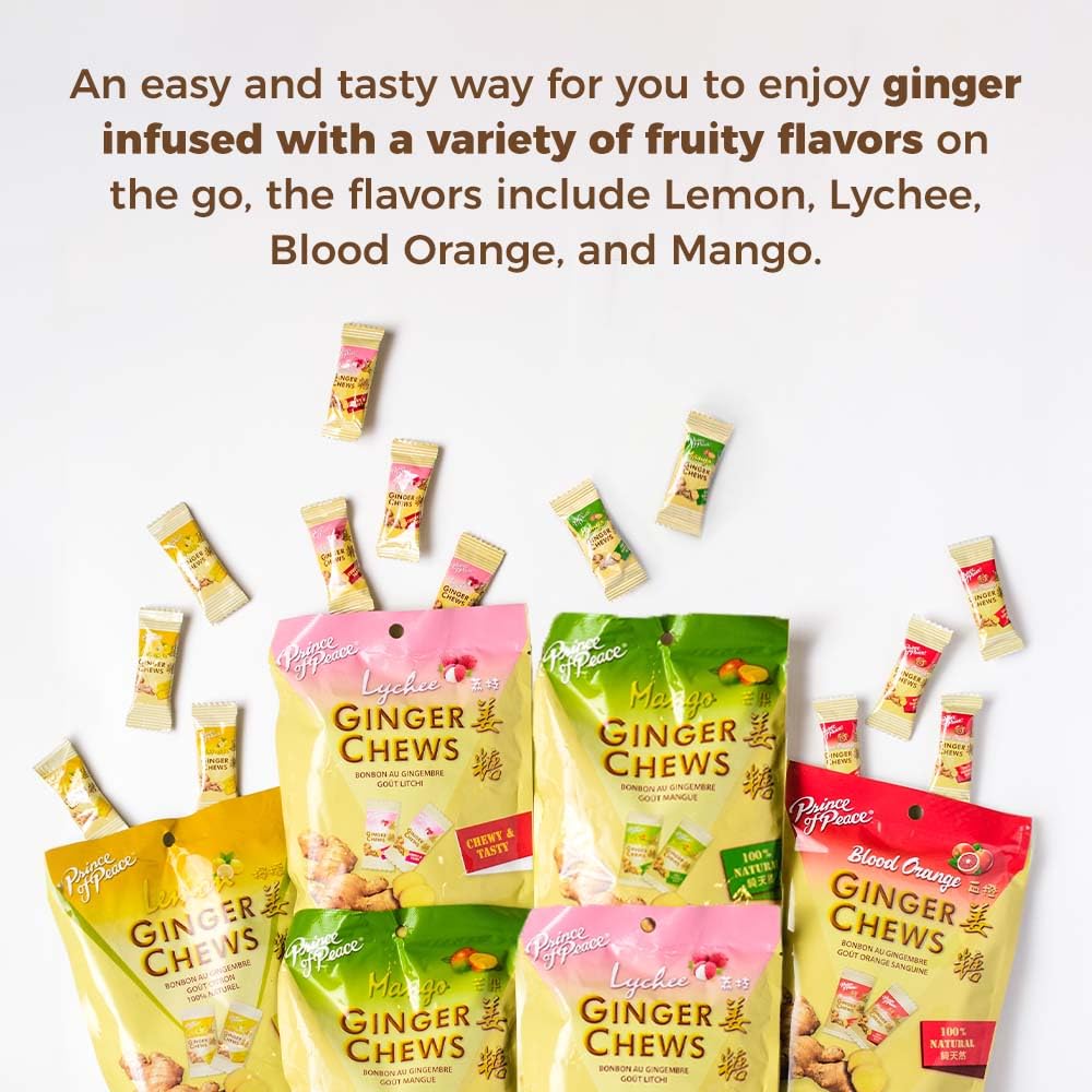 Prince of Peace lychee ginger chews with floral fruit notes for a treat.
