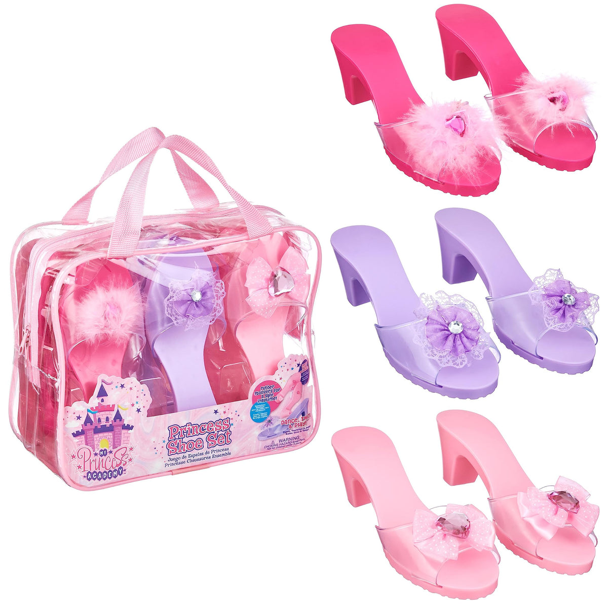 PRINCESS EXPRESSIONS pink bow shoe for girls, stylish dress-up play with grip