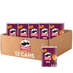 Pringles BBQ can of potato crisps ready for on-the-go snacking.
