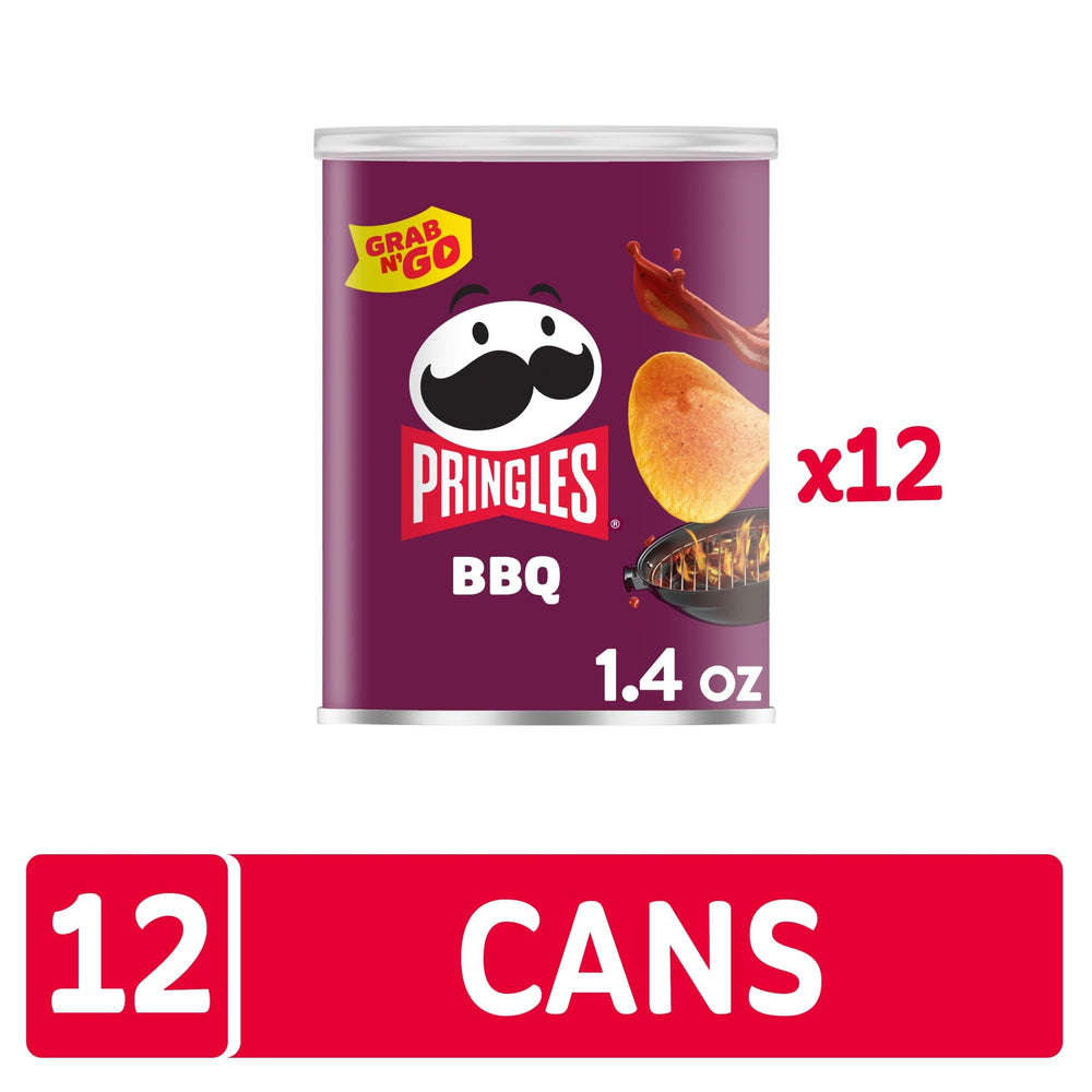 Pringles BBQ crisps on a desk, quick break snack.