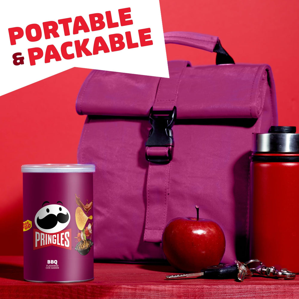 Pringles BBQ visual of 2.5 oz can suggests portion-friendly snacking