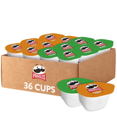 Pringles Snack Stacks cheddar cup close-up, ideal for on-the-go lunches.