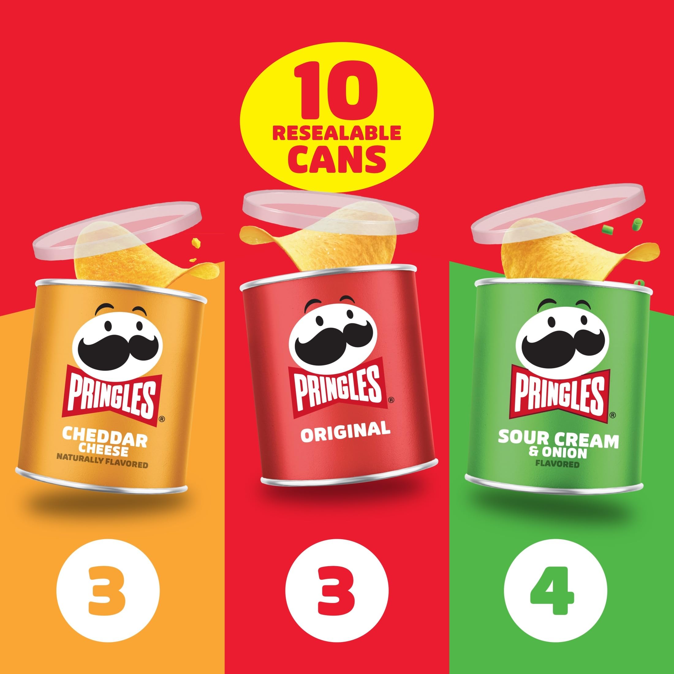 Pringles stackable cans on table highlighting space-saving design for on-the-go snacking