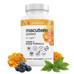 Pristene Macutene Protect bottle shows lab-tested quality and vegan eye support