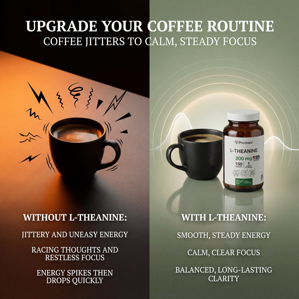 PRISTINE'S L-Theanine 200mg capsules in spoon for easy serving