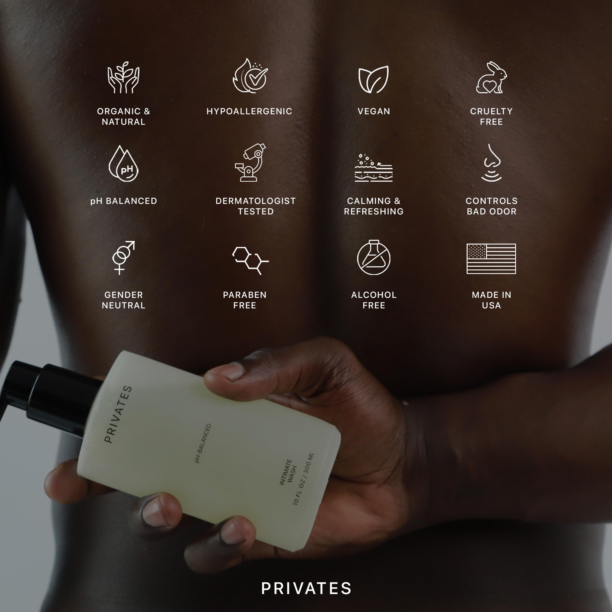 PRIVATES fragrance-free formula label communicates fragrance-free hygiene and comfort.