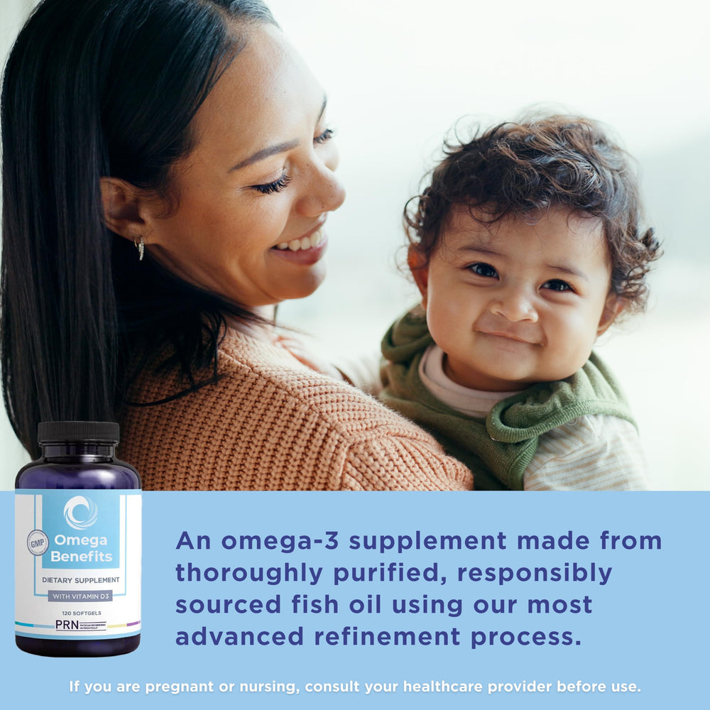 PRN Omega-3 softgels inside bottle for easy daily intake