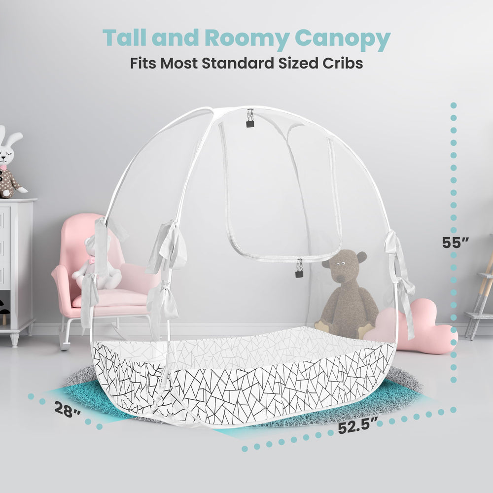 Pro Baby Safety crib tent breathable mesh view ensures airflow and visibility.