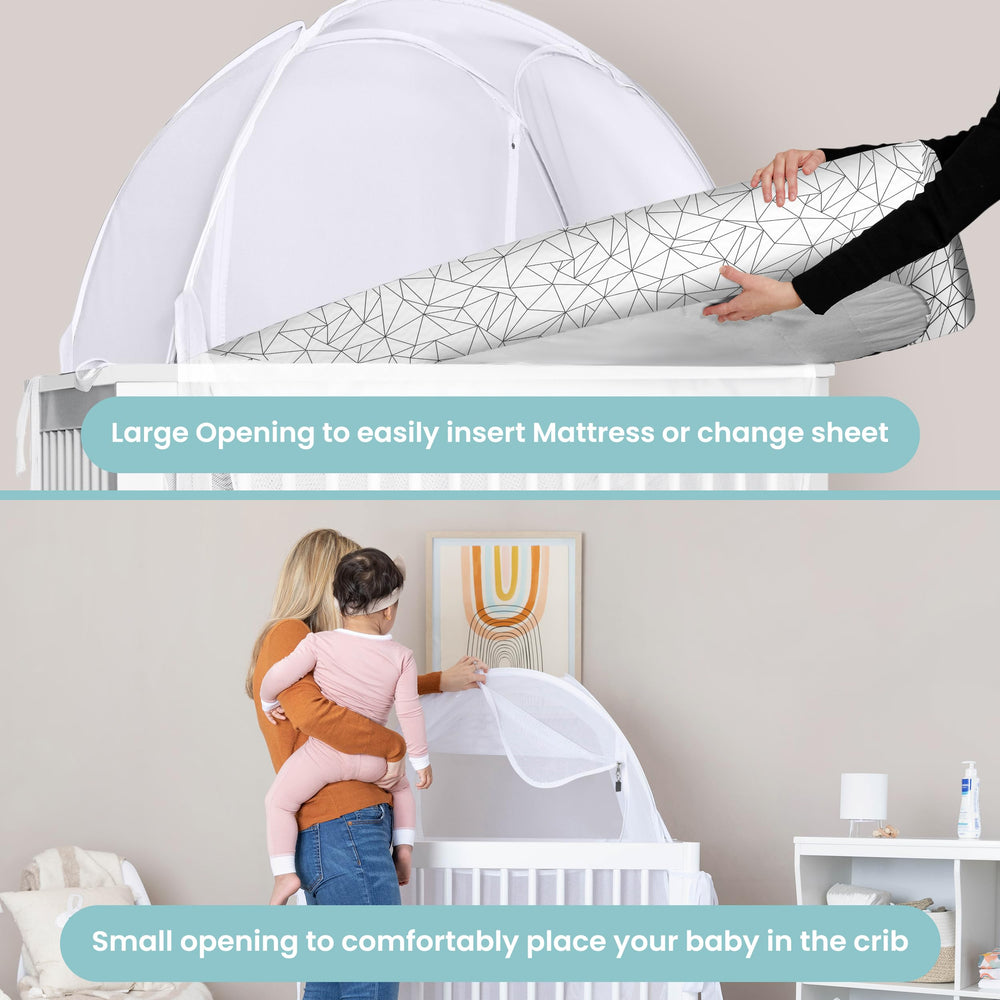 Pro Baby Safety crib tent insect-mesh close-up emphasizing bug protection.