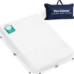 Pro Goleem Pack and Play mattress fits 38x26 with a secure edge for safety.