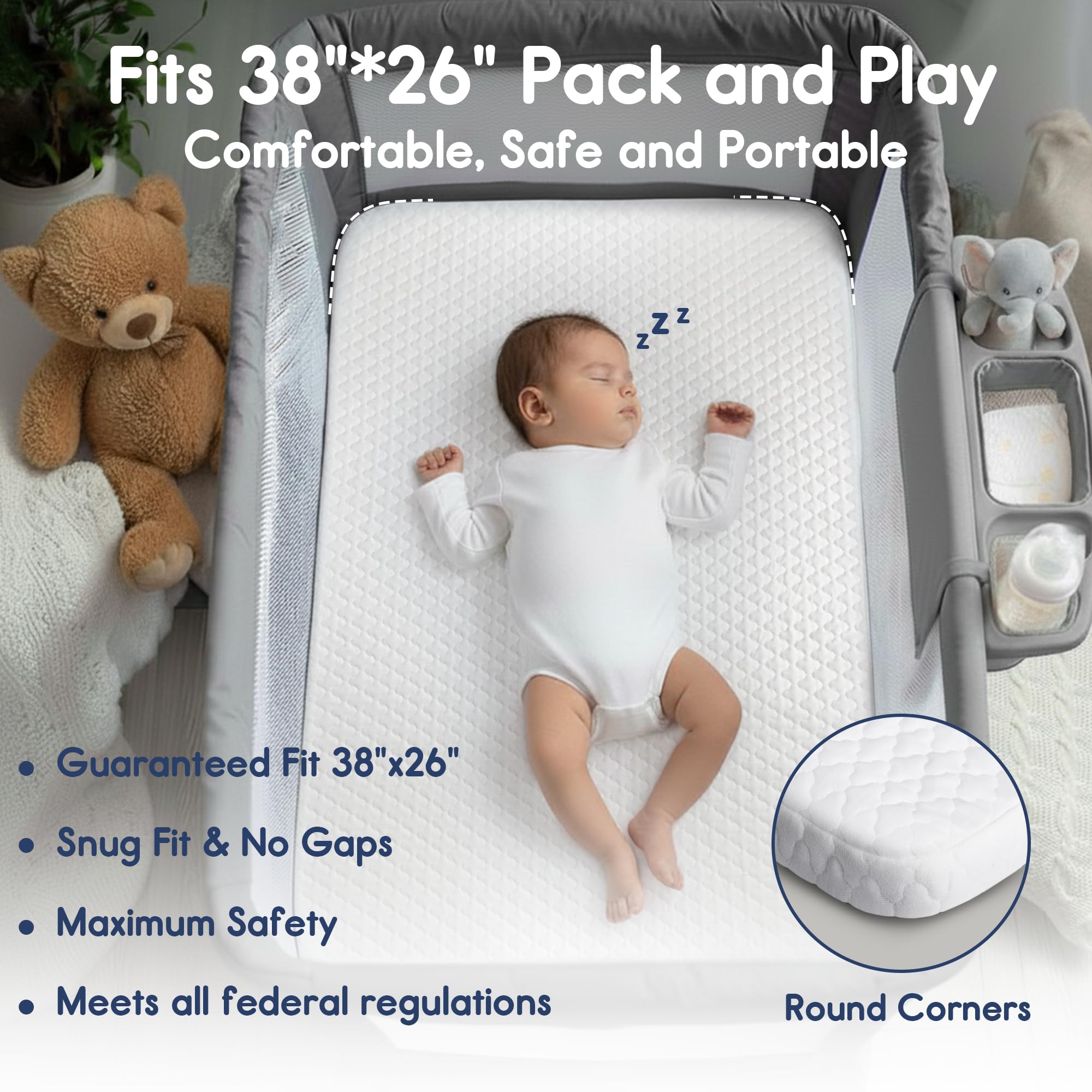 Pro Goleem rounded-corners mattress ensures a gap-free surface for baby comfort.
