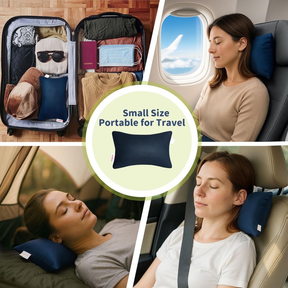 Pro Goleem small pillow on airplane offering neck and head support.
