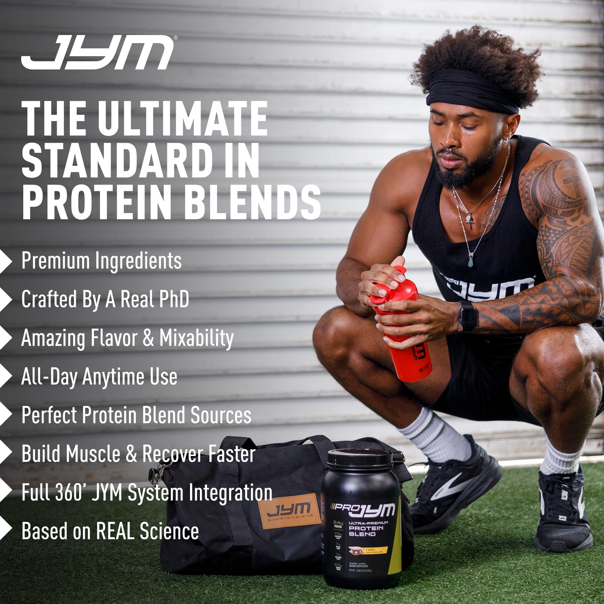 Pro JYM Rocky Road ingredients graphic shows whey, casein, milk protein, and egg white.
