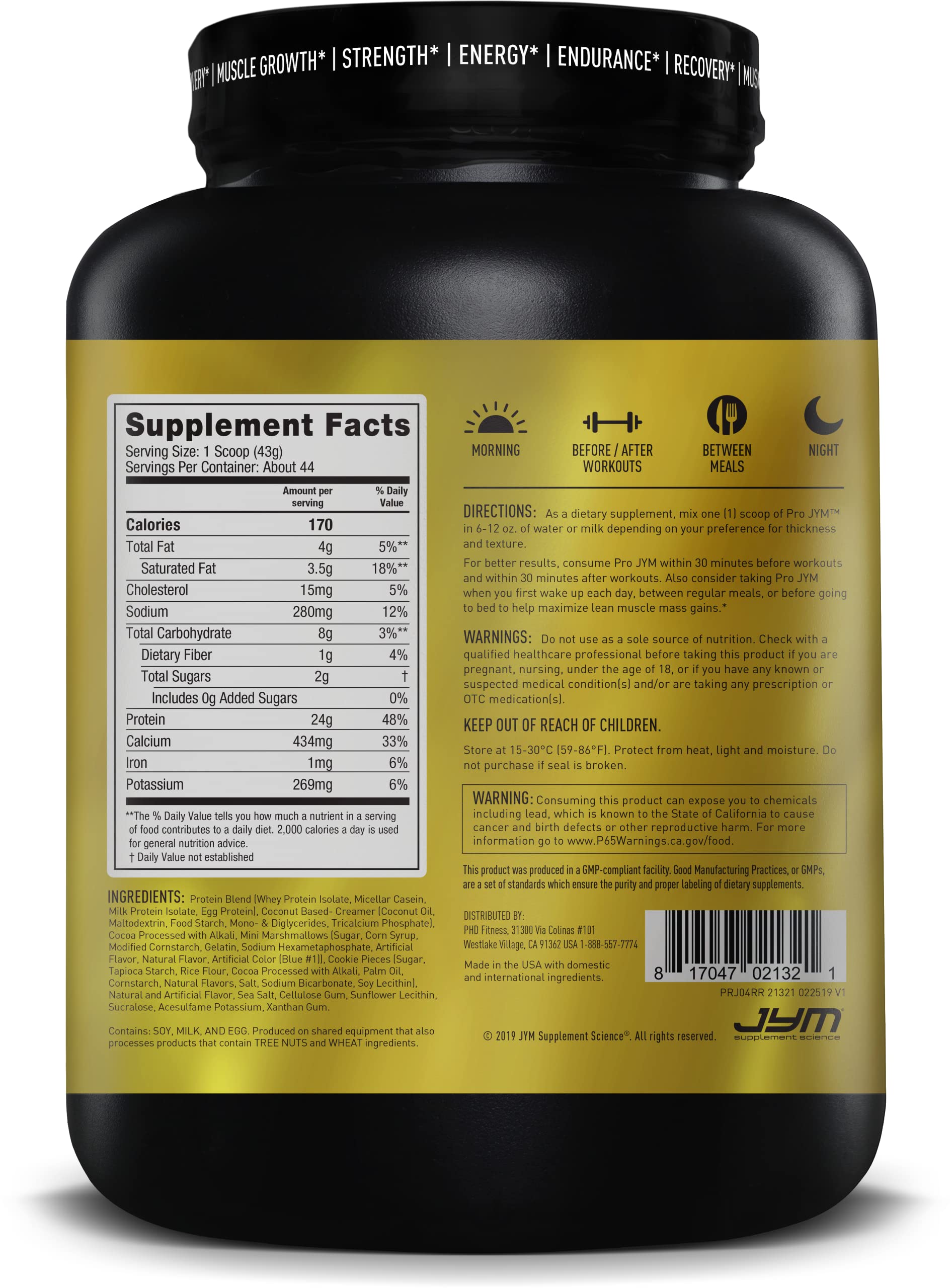 Pro JYM Rocky Road label closeup reveals exact protein amounts and ingredients.