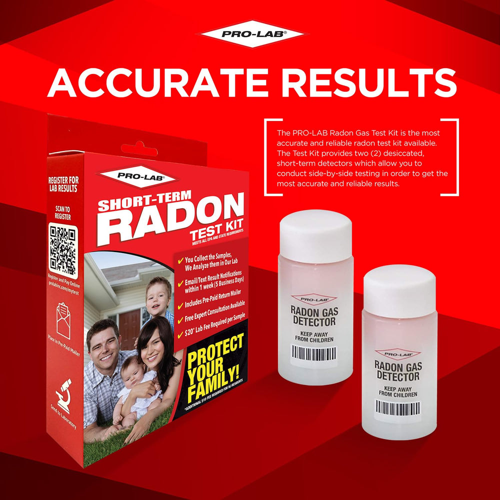 PRO-LAB Radon Kit features two detectors for simultaneous testing.