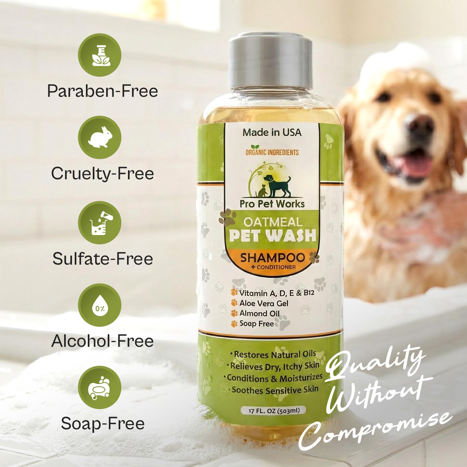 Aloe and almond oil drops in Pro Pet Works shampoo soothe irritation