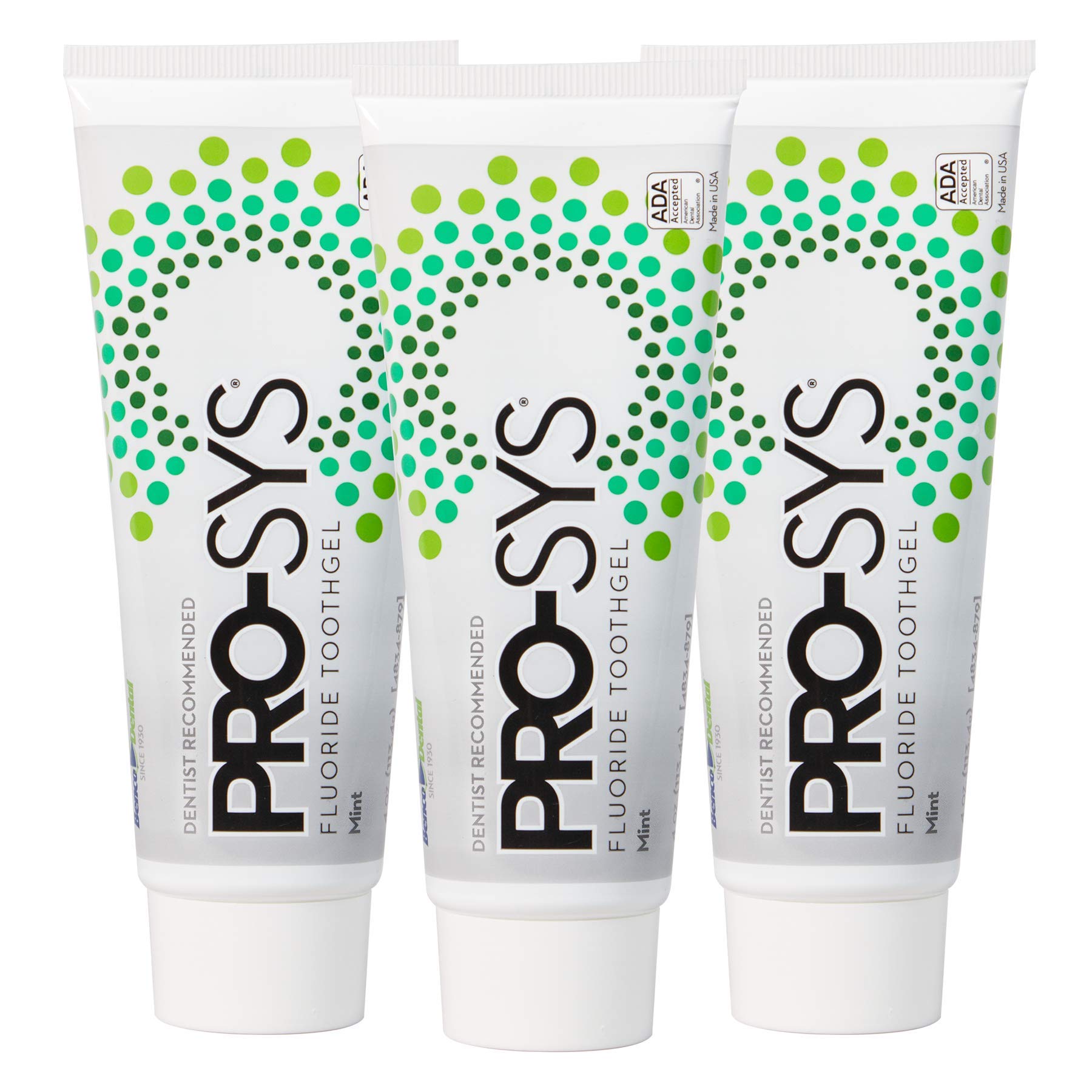 PRO-SYS Mint Fluoride Toothpaste Gel, front view, showcasing mint flavor and cavity prevention potential.