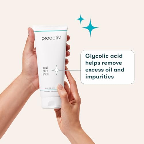 Proactiv Acne Body Wash label highlights salicylic and glycolic acids.