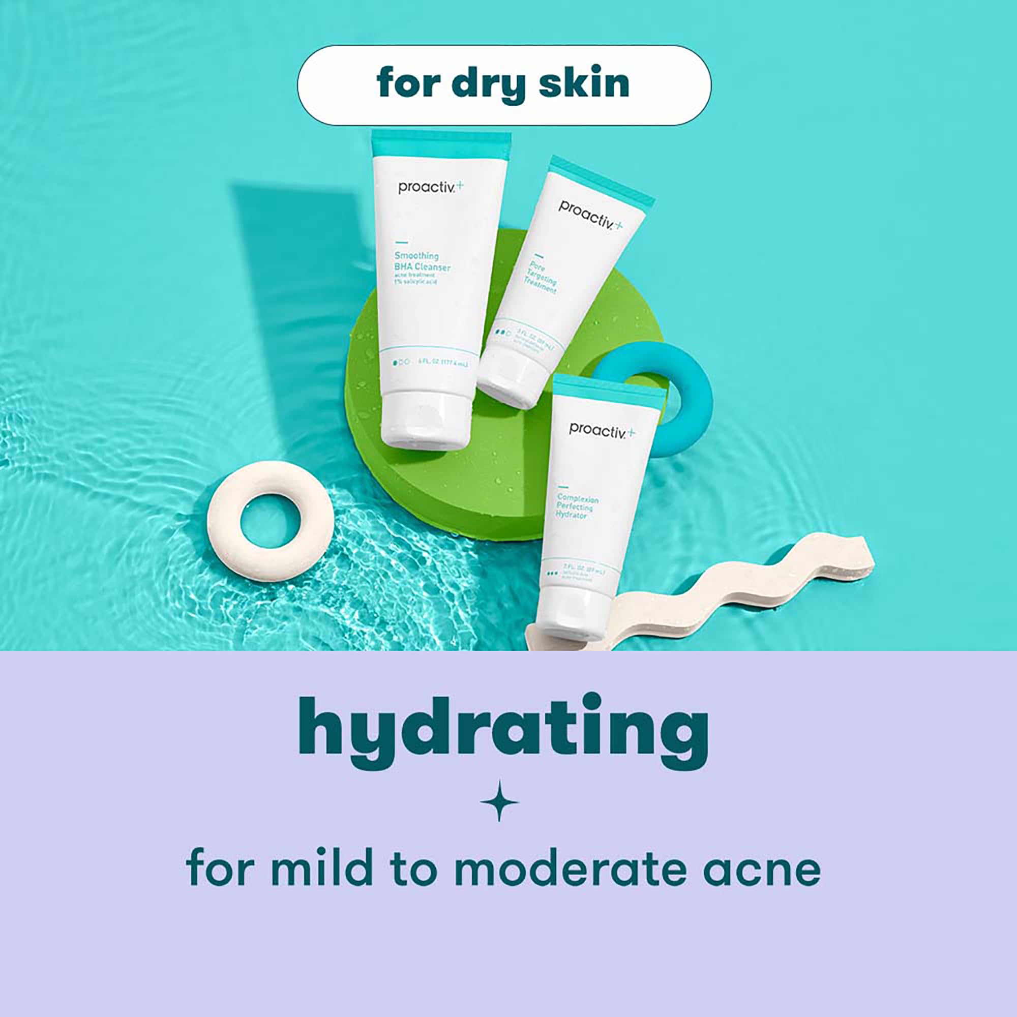 Proactiv Plus skincare collection closeup emphasizing glow and hydration.