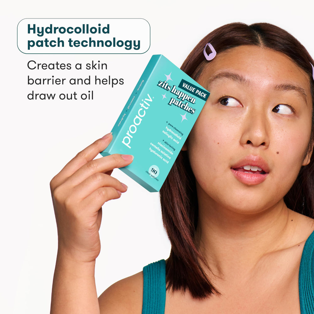 Proactiv Zits Happen patch visibly blends on skin for discreet wear.