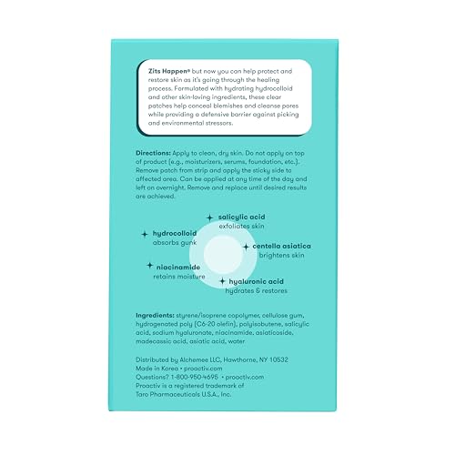 Face patch from Proactiv Zits Happen shown in a closeup on skin.