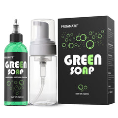 Proamate Green Tattoo Soap bottle with foam cap for easy cleansing.