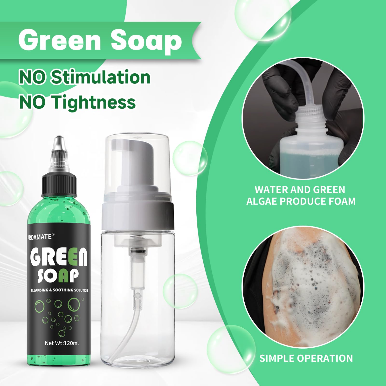 Proamate Green Tattoo Soap kit packaging shown with included foam bottle.