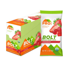 PROBAR Bolt Organic Energy Chews Strawberry packaging highlighting organic ingredients.