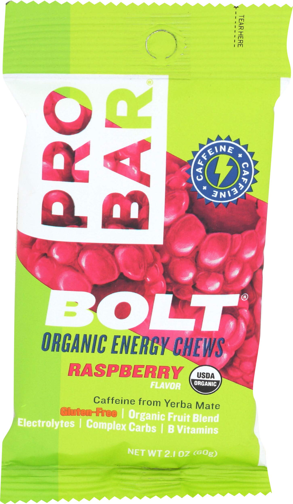 PROBAR BOLT Raspberry chews vitamin B and C panel