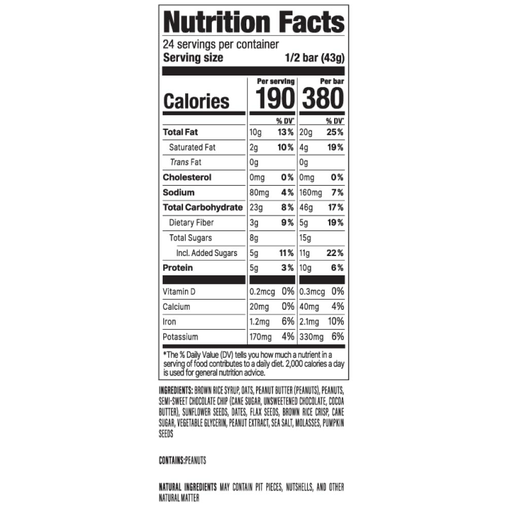 Visible oats, nuts, and chocolate chips in PROBAR Meal Bar Peanut Butter Chocolate Chip