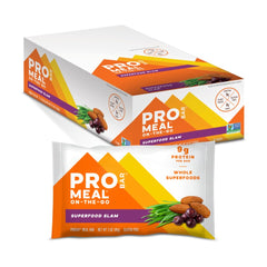 PROBAR Meal Bar Superfood Slam packaging highlighting gluten-free, non-GMO nourishment for on-the-go meals.