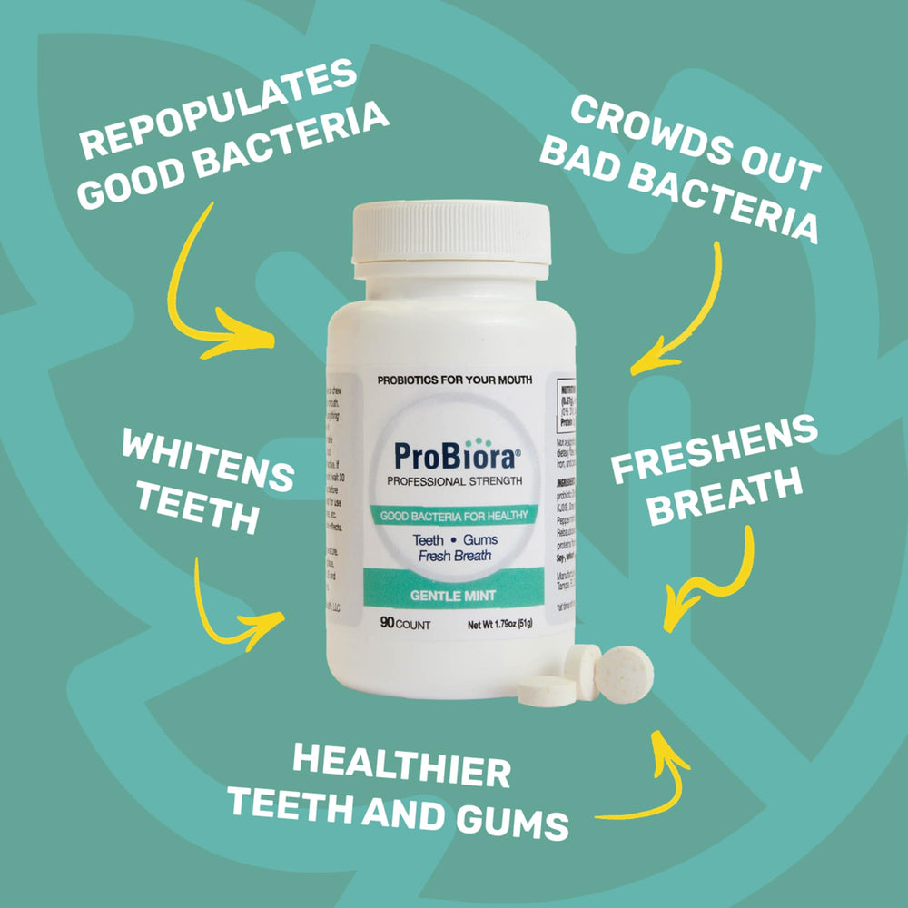 ProBiora Health probiotics tablets closeup with high-strength formula