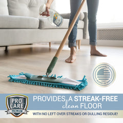 ProCare Citrus Floor Cleaner spray action demonstrates quick, streak-free cleaning.