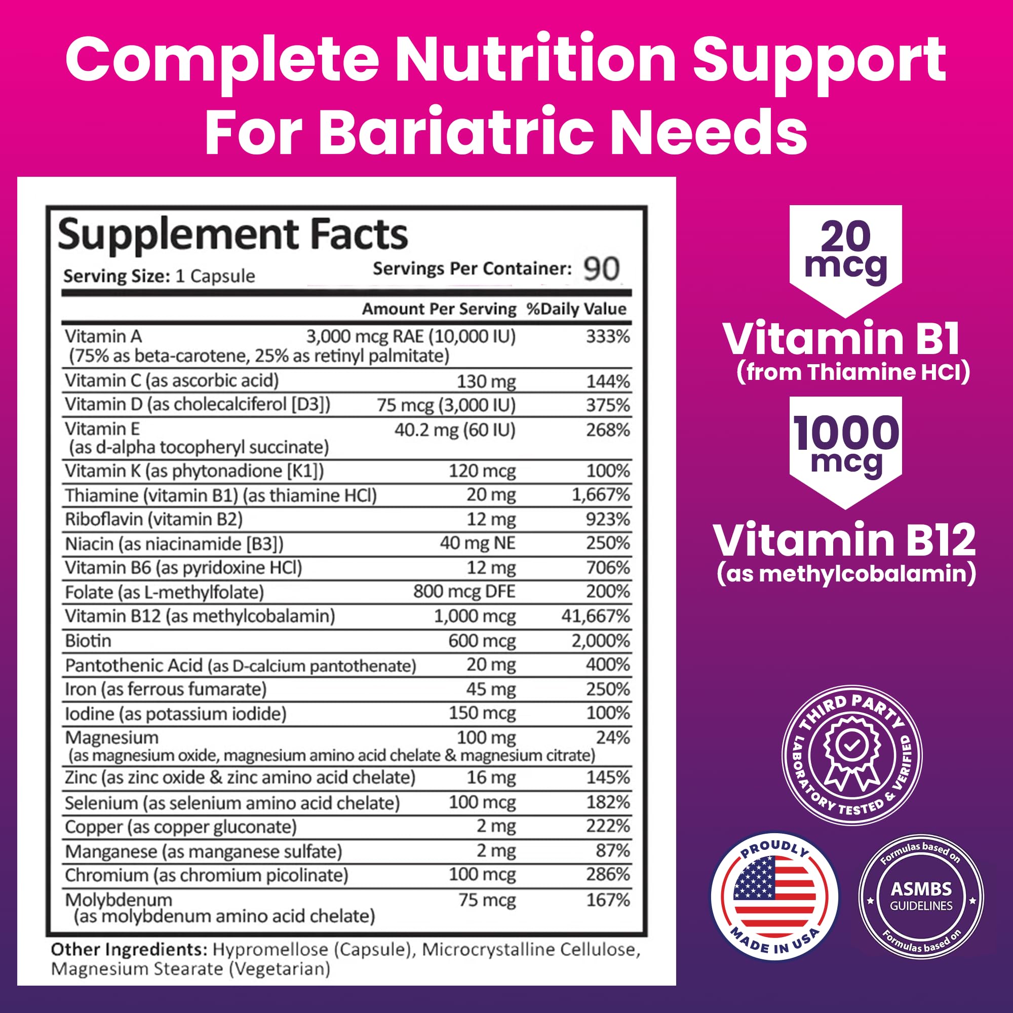 Nutrition label shows 22 essential nutrients including B12 and D3
