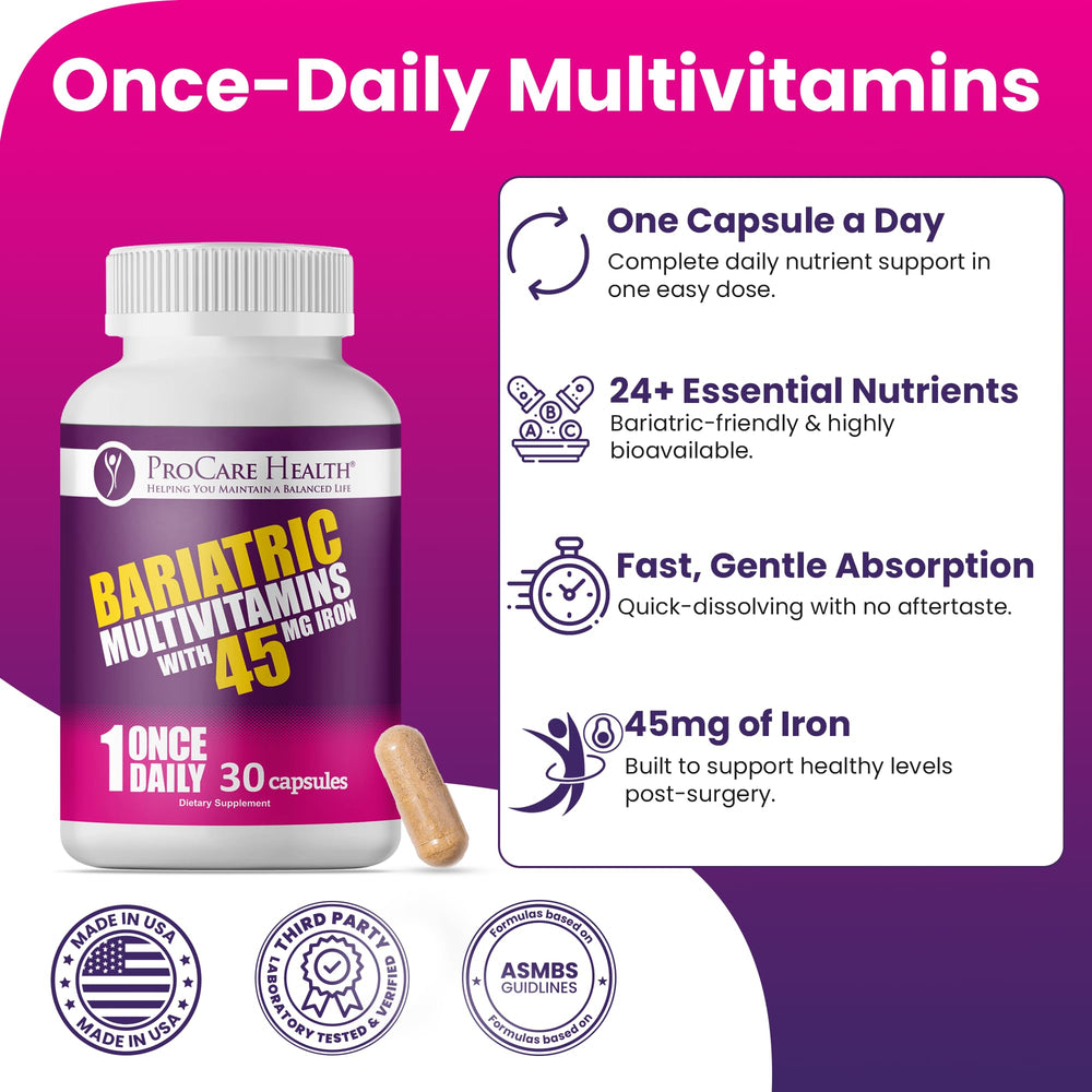 ProCare Health Bariatric Multivitamin facility quality seal signals GMP testing credibility.