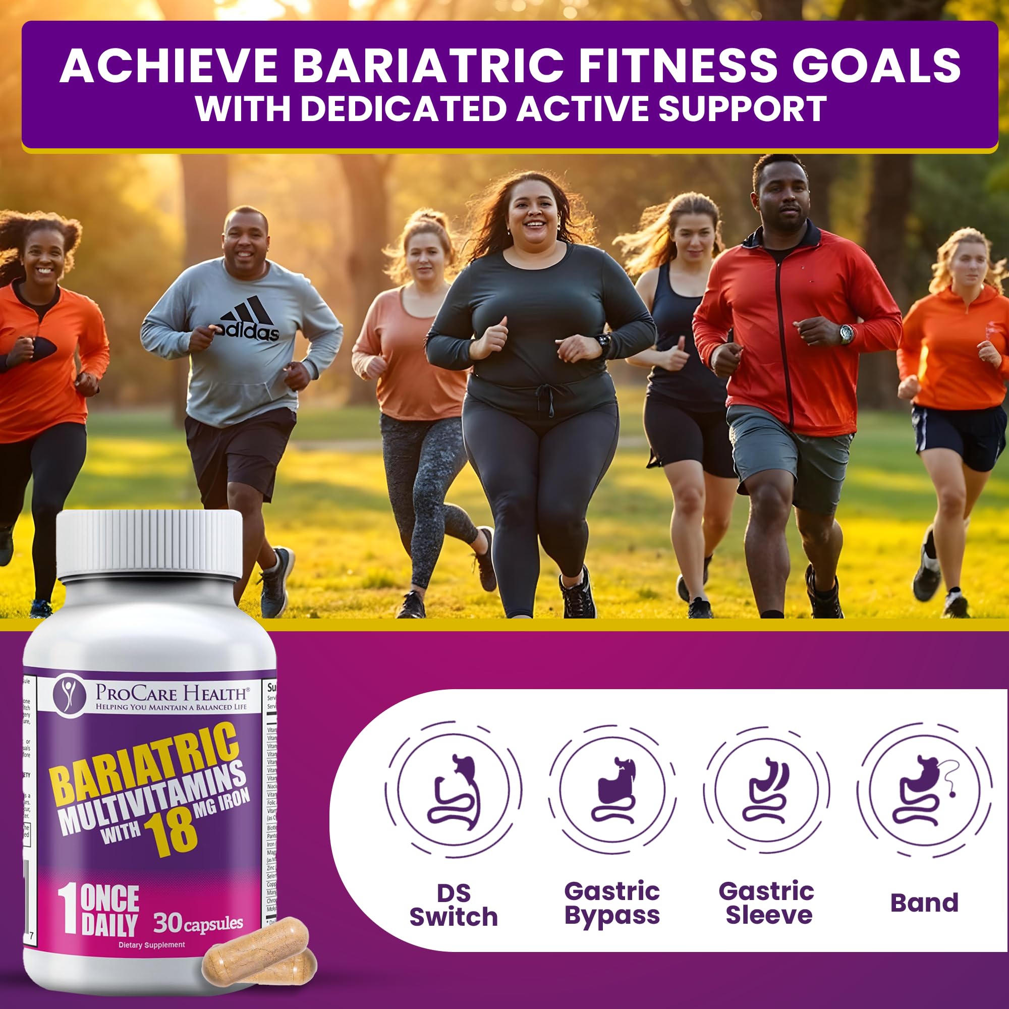 Daily dosage of ProCare Health bariatric vitamins in a small tray.