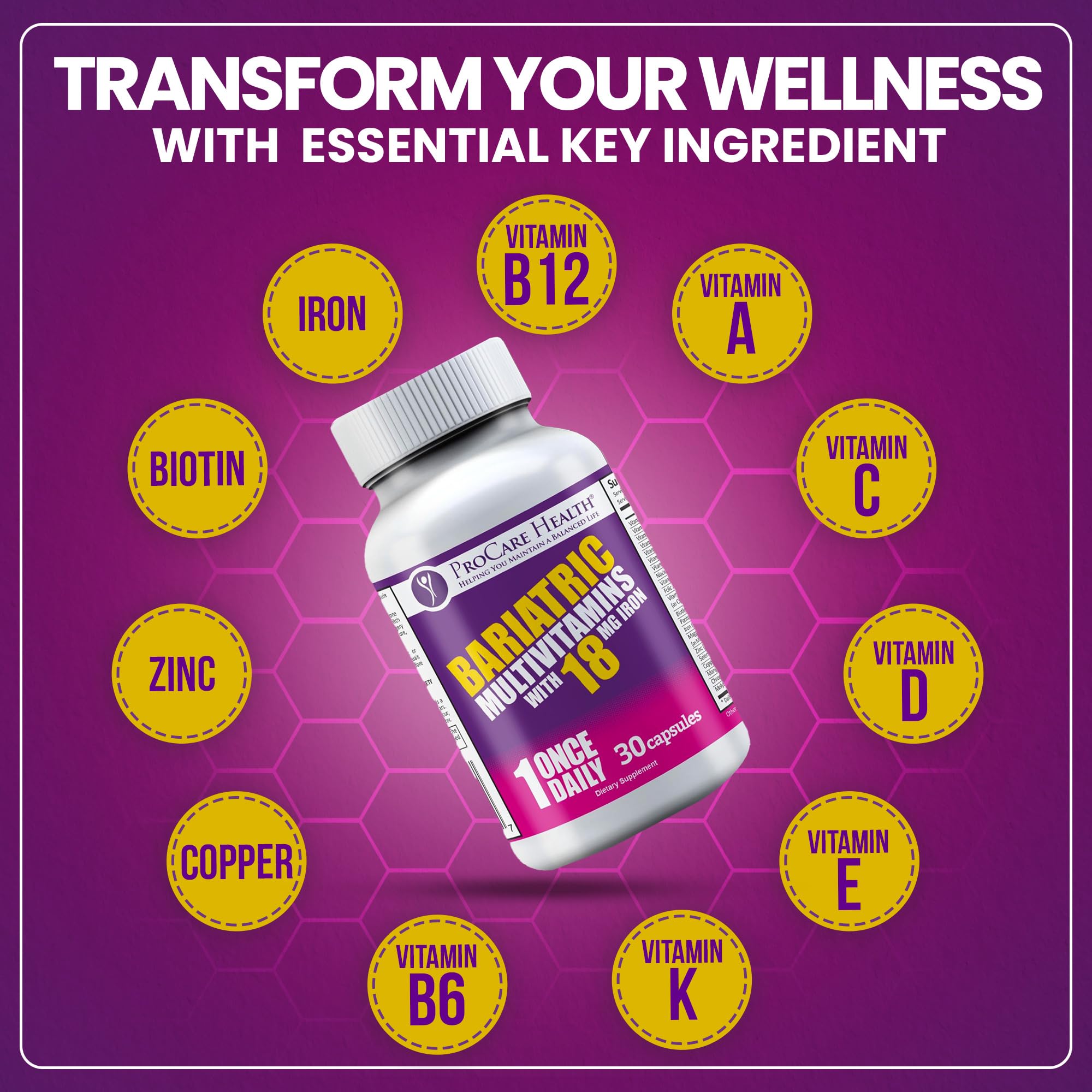 One easy-to-swallow ProCare Health capsule shown with water for daily intake.